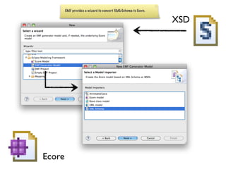 EMF provides a wizard to convert XML-Schema to Ecore.


                                                                XSD




Ecore
 