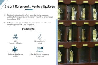 Rates and Inventory
Rates and
InventoryInstant Rates and Inventory Updates
❖ Cloud technology benefits eZee's room distribution system by
updating hotels’ room rates and inventory instantly on all connected
channels and GDS.
❖ It allows you to supervise channel-wise inventory and rates and
performs updates with just a single click.
In addition to:
100%
inventory utilization
Minimal human
errors
Real-time data for your
bookers
One dashboard to manage
all channels
 