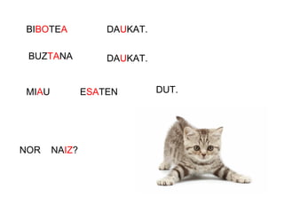 BIBOTEA DAUKAT.
BUZTANA DAUKAT.
MIAU ESATEN DUT.
NOR NAIZ?
 