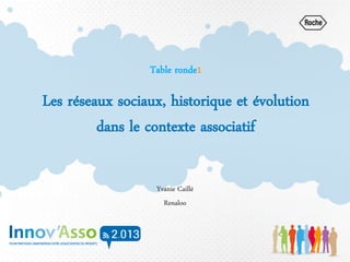 Table ronde1
Les réseaux sociaux, historique et évolution
dans le contexte associatif
Yvanie Caillé
Renaloo
 