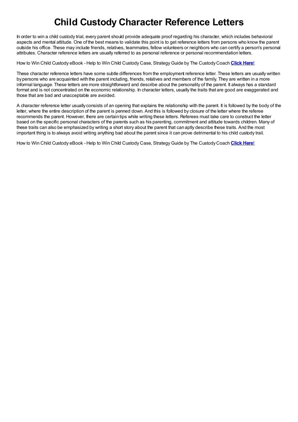 child custody character reference letters