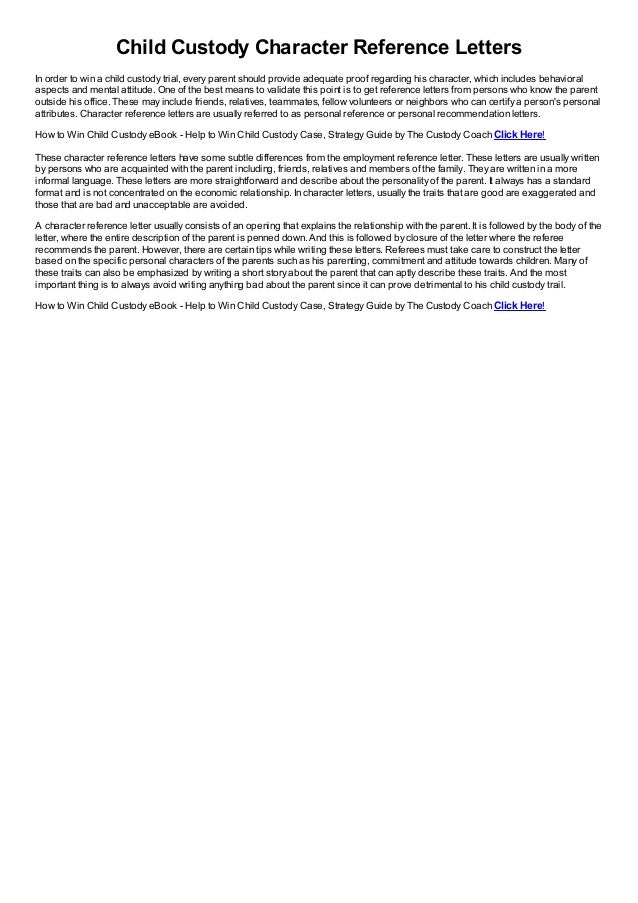 Character Reference Letter Examples For Child Custody