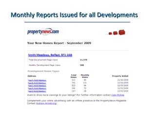 Monthly Reports Issued for all Developments 