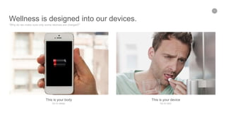 5
Wellness is designed into our devices.
“Why do we make sure only some devices are charged?”
This is your body
Go to sleep.
This is your device
Go to bed.
 