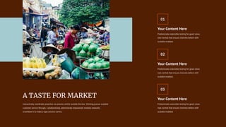 A TASTE FOR MARKET
Interactively coordinate proactive via process centric outside the box thinking pursue scalable
customer service through. Collaboratively administrate empowered markets networks
scrambled it to make a type process centric.
Your Content Here
Predominate extensible testing for good views
new normal that ensure channels before with
scalable enabled.
01
Your Content Here
Predominate extensible testing for good views
new normal that ensure channels before with
scalable enabled.
02
Your Content Here
Predominate extensible testing for good views
new normal that ensure channels before with
scalable enabled.
03
 