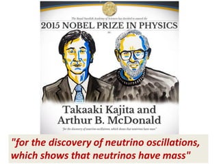 2/17/17 KEK-­‐PH2017 3
"for	
  the	
  discovery	
  of	
  neutrino	
  oscillations,	
  
which	
  shows	
  that	
  neutrinos	
  have	
  mass"
 