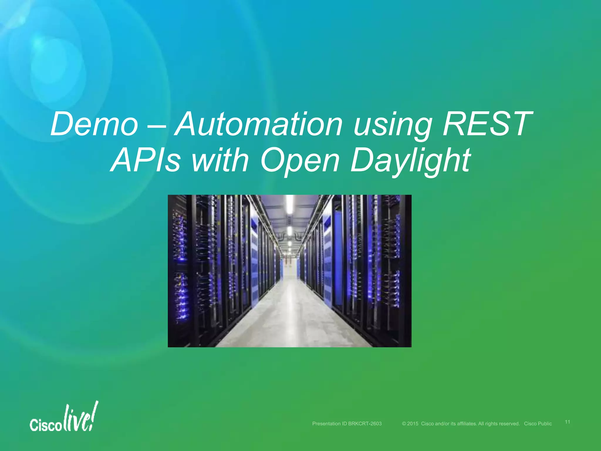 Demo – Automation using REST
APIs with Open Daylight
 
