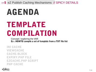 :~$ eZ Publish Caching Mechanisms // SPICY DETAILS


   AGENDA
   TEMPLATE
   COMPILATION
      Concept / exploring the VAR
      Ex : HOWTO compile a set of template from a TXT file list

   INI CACHE
   VIEWCACHE
   CACHE-BLOCK
   EXPIRY.PHP FILE
   EZCACHE.PHP SCRIPT
   PHP CACHE
                                                                  7 / 61
 