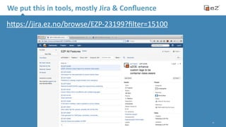 We 
put 
this 
in 
tools, 
mostly 
Jira 
& 
Confluence 
11 
h`ps://jira.ez.no/browse/EZP-­‐23199?filter=15100 
 