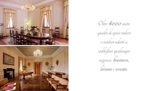 Oltre 4000 metri 
quadri di spazi indoor 
e outdoor adatti a 
soddisfare qualunque 
esigenza: business, 
leisure e events. 
 
