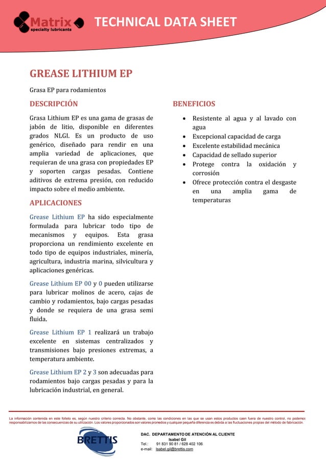 Ficha Tecnica Grease Lithium EP PDF