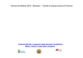 Verona 22 ottobre 2014 - Bressan – Tavole di sopravvivenza di Verona
I dati territoriali a supporto delle decisioni pubbliche.
Micro, macro e meta dati a sistema.
 