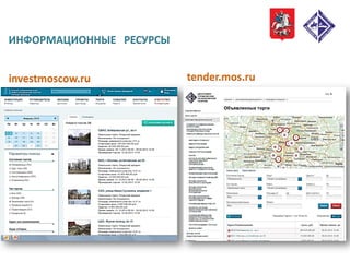 ИНФОРМАЦИОННЫЕ РЕСУРСЫ
investmoscow.ru tender.mos.ru
 