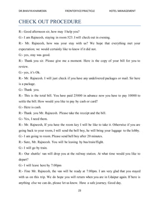 Hotel Front Office Practicals | DOCX