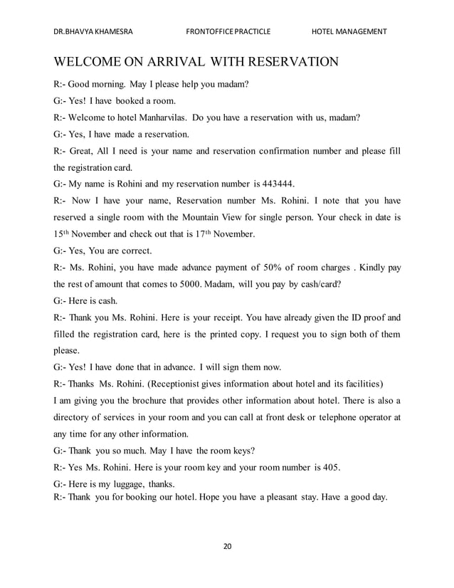 Hotel Front Office Practicals