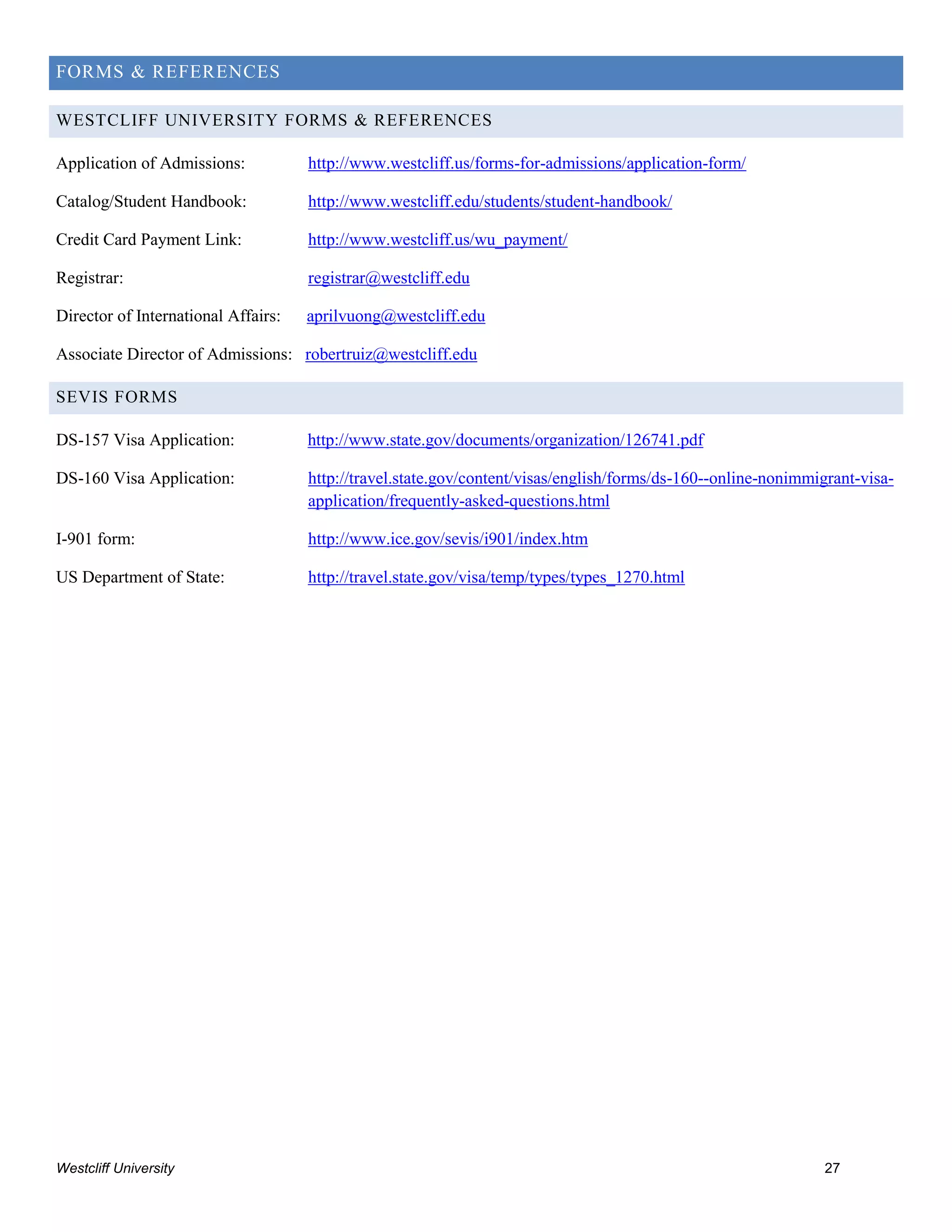 West Cliff University Student handbook PDF