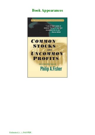 F R E E D O W N L O A D R E A D Common Stocks And Uncommon Profit