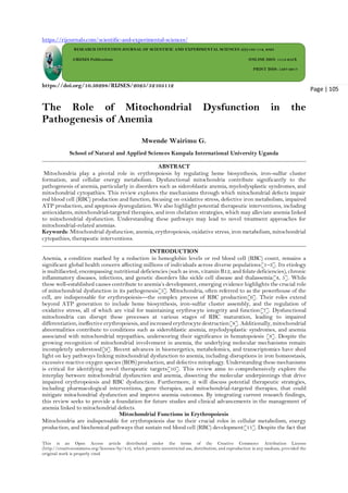 The Role of Mitochondrial Dysfunction in the Pathogenesis of Anemia ...
