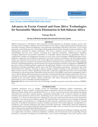 Advances in Vector Control and Gene Drive Technologies for Sustainable ...