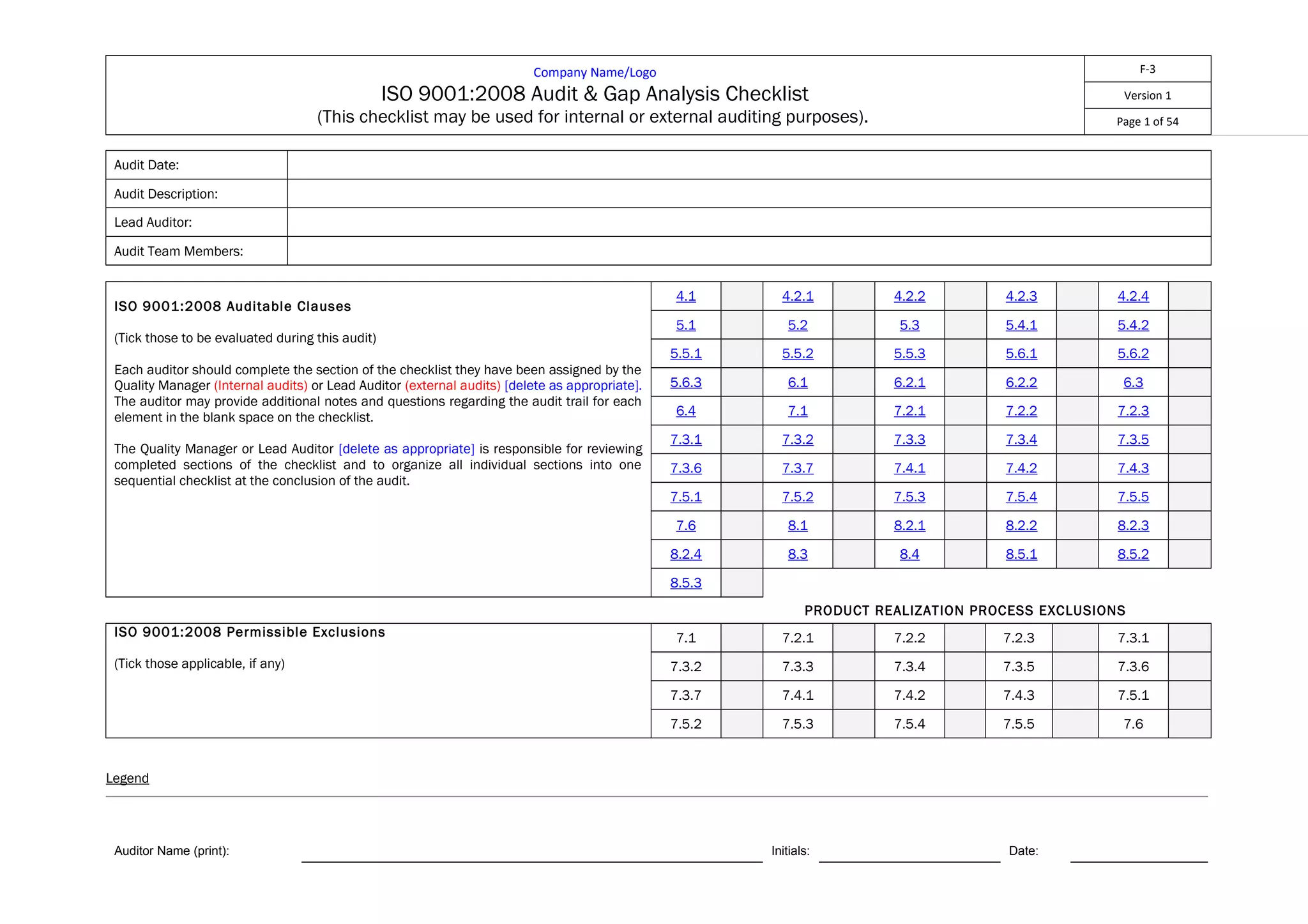 F 3 audit & gap analysis checklist | DOC