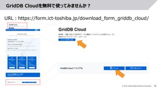 34
© 2022 Toshiba Digital Solutions Corporation
GridDB Cloudを無料で使ってみませんか？
URL：https://form.ict-toshiba.jp/download_form_griddb_cloud/
 