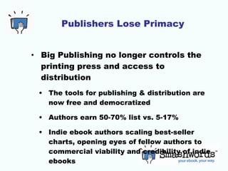 Publishers Lose Primacy <ul><li>Big Publishing no longer controls the printing press and access to distribution </li></ul>...