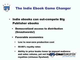 The Indie Ebook Game Changer <ul><li>Indie ebooks can out-compete Big Publisher ebooks </li></ul><ul><ul><li>Democratized ...