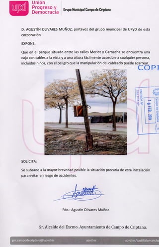 Foto-denuncia "Caja de electricidad en el parque de la calle Merlot"