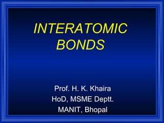 INTERATOMIC
BONDS
Prof. H. K. Khaira
HoD, MSME Deptt.
MANIT, Bhopal

 