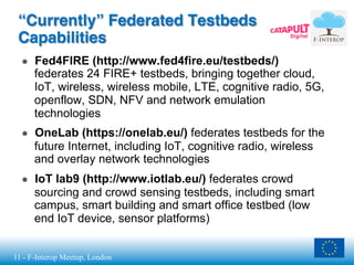 11 - F-Interop Meetup, London
“Currently” Federated Testbeds  
Capabilities
●  Fed4FIRE (http://www.fed4fire.eu/testbeds/)...