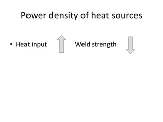 Power density of heat sources
• Heat input

Weld strength

 