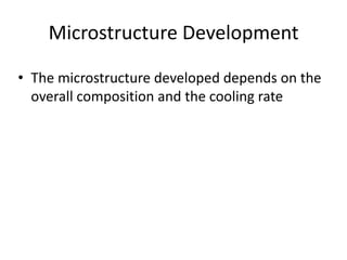 Microstructure Development
• The microstructure developed depends on the
overall composition and the cooling rate

 