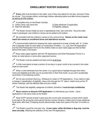 Infant Roster F r-roster-guidance-9-16 | PDF