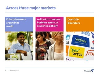 Across three major markets

    Enterprise users     A direct to consumer   Over 200
    around the           business across 24     Operators
    world                countries globally




6    25 September 2012
 
