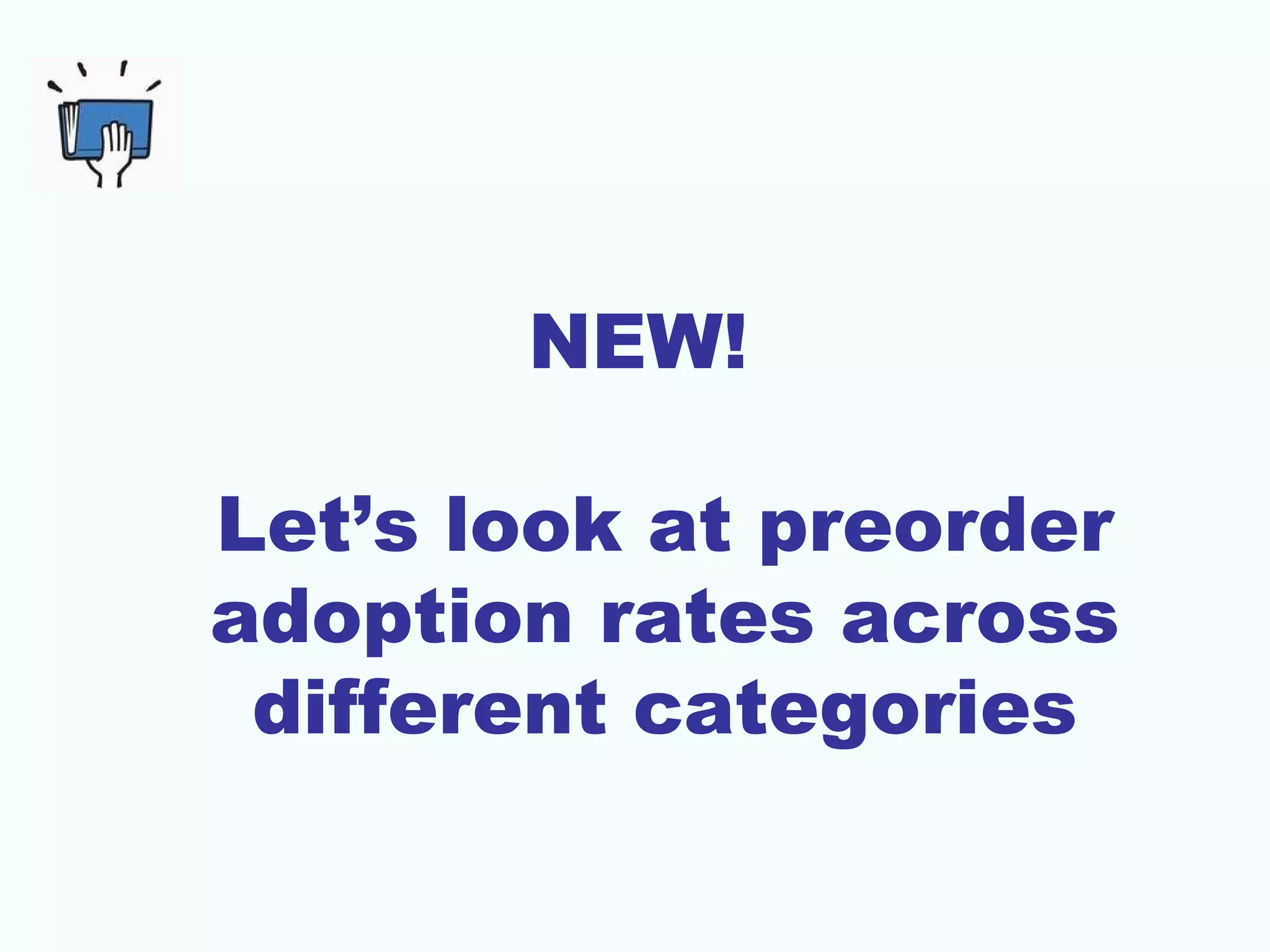 NEW!
Let’s look at preorder
adoption rates across
different categories
 