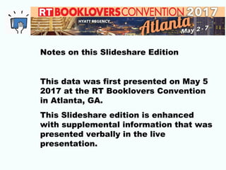 Notes on this Slideshare Edition
This data was first presented on May 5
2017 at the RT Booklovers Convention
in Atlanta, G...