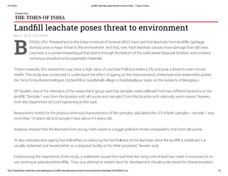 Landfill leachate poses threat to environment - Times of India