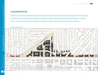 ILLUSTRATIVE PLAN
Note: Figure 18 is for illustrative purposes only. The final design and configuration of buildings and open spaces shall be designed as part of the
Development Review Process subject to compliance with these Standards and applicable requirements and City policies.
P L A N F R A M E W O R K
OAKVILLETRIANGLEANDROUTE1|CorridorVisionPlanandUrbanDesignStandards&Guidelines
38
WORKINGDRAFT/JUNE2015OAKVILLETRIANGLEANDROUTE1|CorridorVisionPlanandUrbanDesignStandards&Guidelines
38
WORKINGDRAFT/JUNE252015
The Plan creates a framework for the uses, streets, and open spaces, which function as the foundation for the Plan area.
In addition, a hierarchy of streets is required to maintain a high-quality street environment and address a variety of
needs – from the most prominent pedestrian and vehicle streets, to streets that provide service and access.
Figure 18: Illustrative Plan
 
