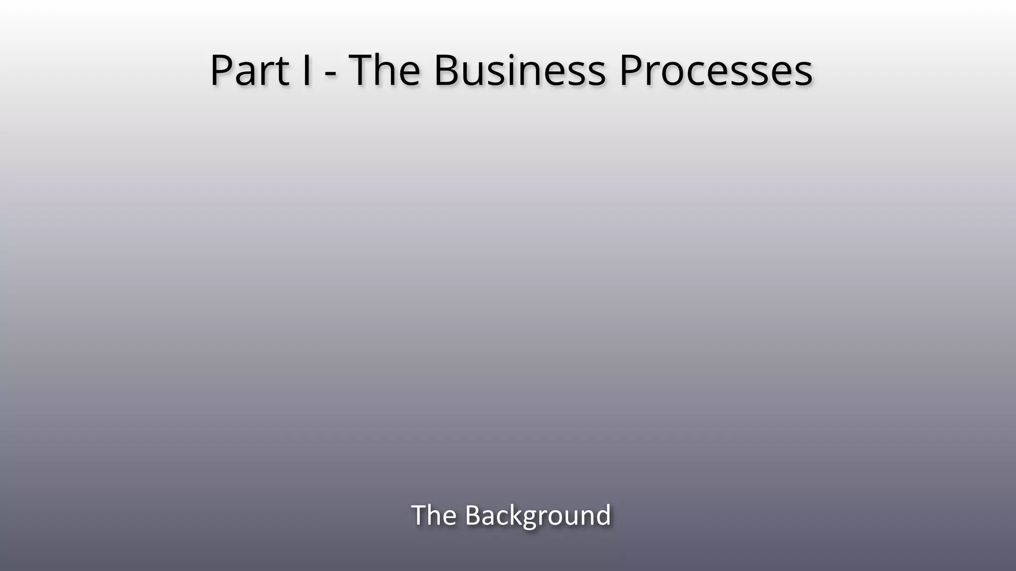 Part I - The Business Processes
The(Background
 