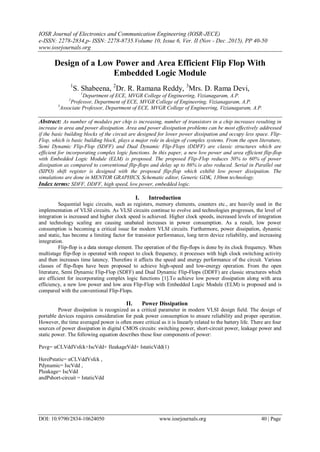 Design of a Low Power and Area Efficient Flip Flop With Embedded Logic ...
