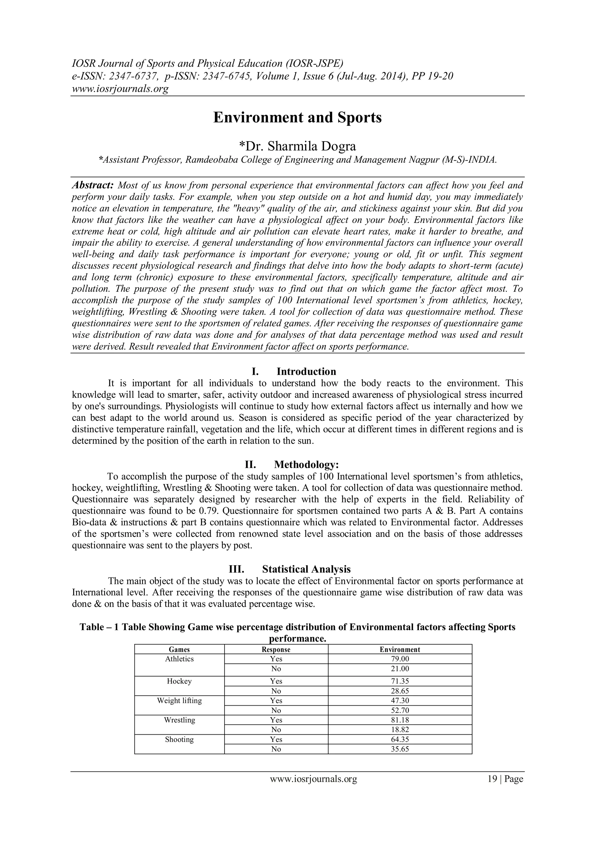 Environment and Sports | PDF