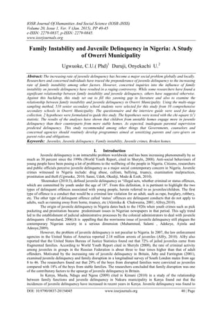 Family Instability and Juvenile Delinquency in Nigeria: A Study of ...
