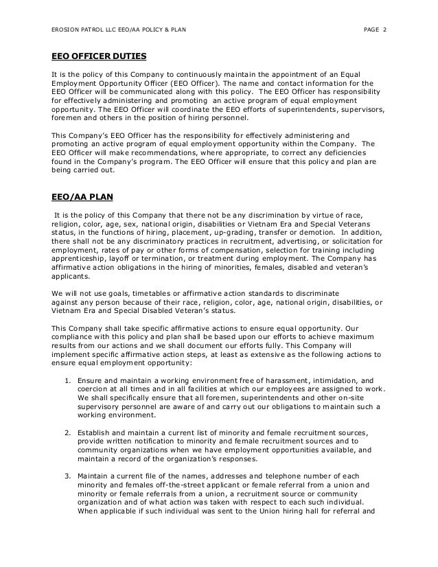 EEO AA Policy Plan - Erosion Patrol