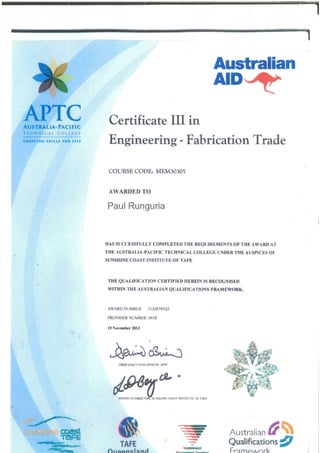 Fabrication Engineering Certificate