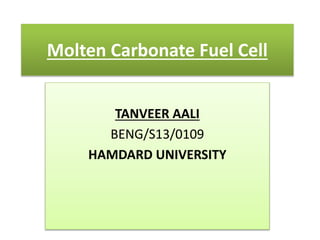 Molten Carbonate Fuel Cell
TANVEER AALI
BENG/S13/0109
HAMDARD UNIVERSITY
 