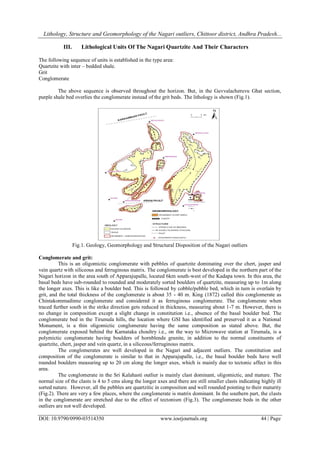 Lithology, Structure and Geomorphology of the Nagari outliers, Chittoor district, Andhra Pradesh, India