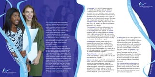 GainingGround
2014ExaminationSuccesses|6
MeeraKansagra
Right:FionaPercival
7|2014ExaminationSuccesses
HighLife2014
GCSE English results were outstanding,
rivalling or surpassing previous records.
In English Language, despite a national
decline in grades and the withdrawal
of the 20% Speaking and Listening
component, 70% of girls achieved A*/A
grades and all gained a B or above.
In English Literature 81% of girls gained
A*/A grades. At A level three students won
the distinction of an A*, with 72% of girls
attaining A*/A grades, while at AS outcomes
were remarkably consistent with 75%
reaching an A grade and all students
gaining A/B grades.
A Level Art students gained 90% A*-B
grades and 80% of the girls have chosento
pursue creative career paths including Fine
Art, Film, Architecture and Fashion. GCSE
Drama gained 100% A*-C grades and 82%
A*/B grades, while at AS Drama and Theatre
Studies achieved 100% A*/B grades. LAMDA
examination results were also excellent, with
a large cohort of 73 girls being entered with
13 Passes, 31 Merits and 29 Distinctions.
Music GCSE results saw 100% A*-B grades
and 100% grade A at A level. For AS, both
Connie Emmott-Dixon and Emma Gault
scored full marks in their Unit 1 Performance
papers. In Textiles Technology, at GCSE,
the whole cohort enjoyed A*or A grades.
In Geography 52% of GCSE students secured
A* and 72% A*/A grades, while at AS 70% of
candidates achieved an A grade. Economics
achieved 100% A*-B at A2 and Eleanor Anthony
gained an A* grade in Economics despite starting
the whole course from scratch in her 6.2 year. In
History, half the A level cohort gained A*/A grades
with every student gaining a C grade or above.
In Religious Studies 100% of grades were at A*/B
with 83% A*/A, while at A2 and AS our students
gained 88% A*/B grades.
The Languages Faculty was delighted with the
examination successes of its students. 65% of
GCSE French grades were at A*/A. A2 Spanish
achieved 100% A* and AS French and German
100% A-B. In Latin, both GCSE & AS/A2 results
were outstanding with three-quarters of the GCSE
cohort reaching A*/A grades and four of the five
AS candidates achieving an A grade.
In Mathematics, despite media forecasts for a
national decline, results have remained very
impressive at both GCSE and A level. At GCSE,
despite the change in the form of assessment,
63% of the girls were awarded A*/A grades. At A2
62% of students gained A*/A grades and 58% of
AS students achieved an A grade.
Physical Education achieved very good GCSE
results with 100% A-C grades, while at AS all girls
were awarded an A grade.
Science results again significantly bucked national
trends. The GCSE cohorts for Science, Additional
Science and Further Additional Science all
acquired a 100% pass rate. Figures for the top
grades are brilliant, standing out nationally and
amongst GDST schools: Science 73% A*/A;
Additional Science 68% A*/A; Further Additional
Science 96% A*/A - a new exam this year.
In Biology 88% of the A level grades were
A*-C, with two girls gaining places to
study medicine, so we continue to prepare
the doctors of the future. At AS level we
are very pleased with a really hardworking
and high achieving year, including three
girls who achieved 100% in both Unit 1
and Unit 2 papers. In Chemistry 73% of
A level grades were A*-B, while in Physics
88% of the grades were A*-B, with
Zoë Gidden achieving an A* in her Physics
A level and a prestigious International
Academic Scholarship to study Physics
at the University of British Columbia in
Vancouver.
The Extended Project Qualification saw
girls achieve an outstanding 86% A*/A
grades, having learnt many useful skills
and approaches which will be of help to
them on their chosen university courses
and working lives beyond.
 