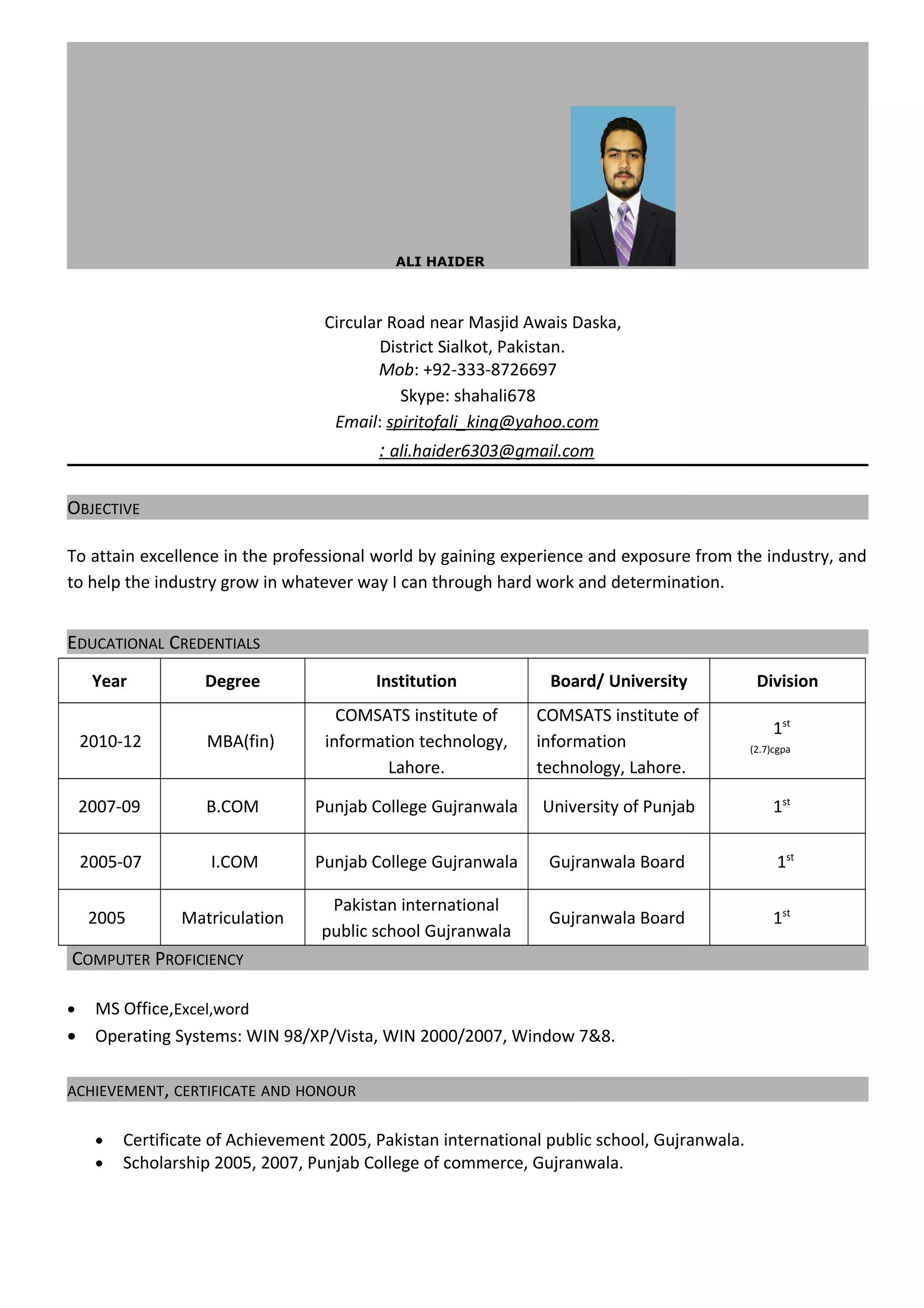 SYED ALI HAIDER RESUME latest (1) | PDF