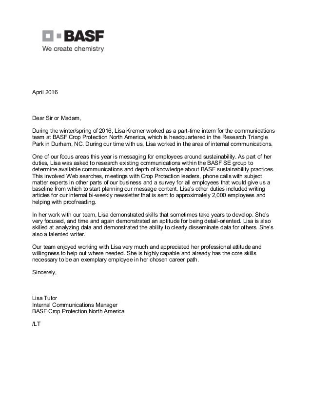 recommendation letter for lisa k internal recommendation letter