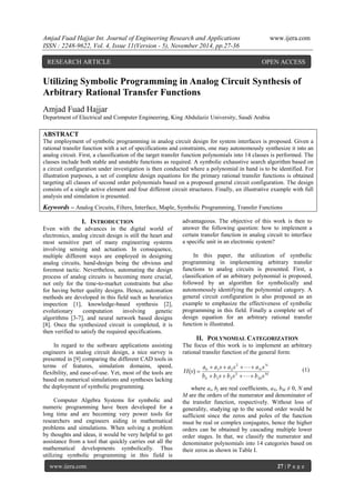 Utilizing Symbolic Programming in Analog Circuit Synthesis of Arbitrary ...